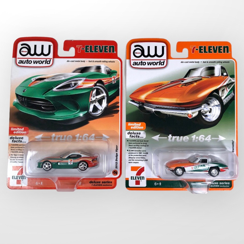 2023 AW Auto World 7 - 11 Seven Eleven 1967 Chevy Corvette 2012 Dodge Viper Set